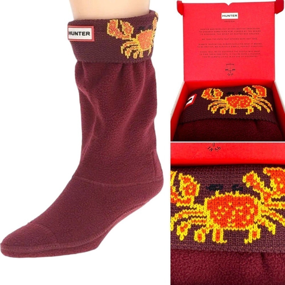 Hunter Original Kids Dark Red Crab Cuff Boot Socks Shoes Size XL NEW